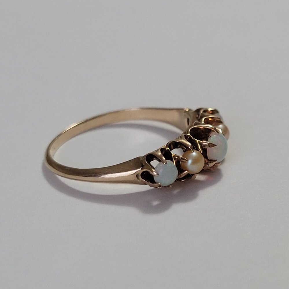 Opal Pearl Antique Gold Band Victorian Era October Birthstone 10k Ring - Picture 4 of 16